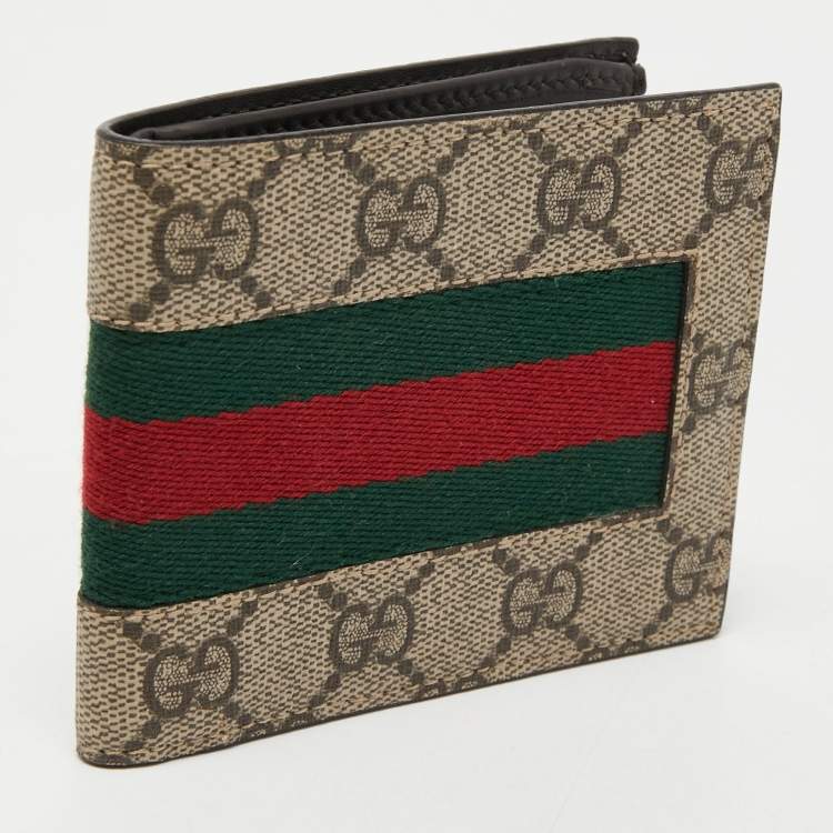 Pre Owned Gucci Beige GG Supreme Canvas Web Bifold Wallet 