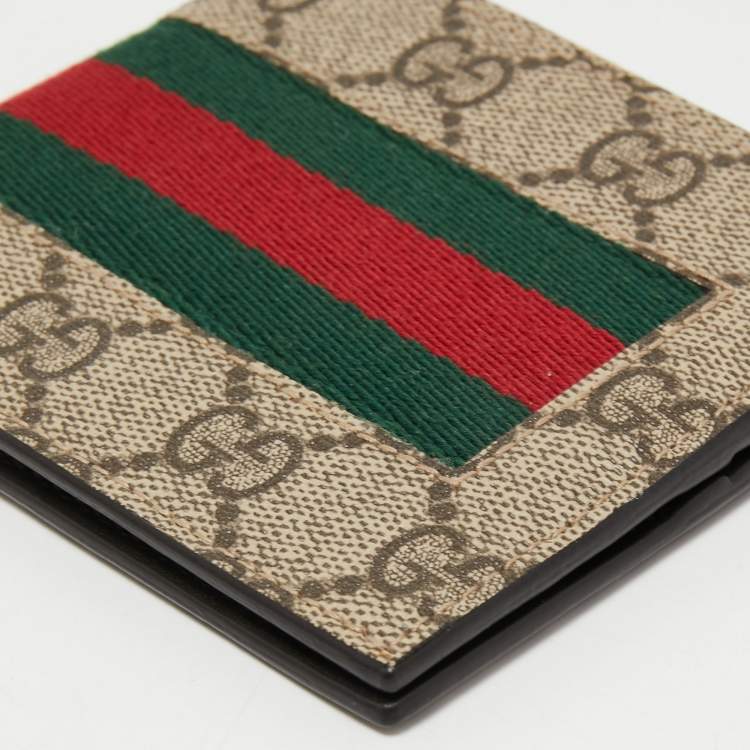 Pre Owned Gucci Beige GG Supreme Canvas Web Bifold Wallet 