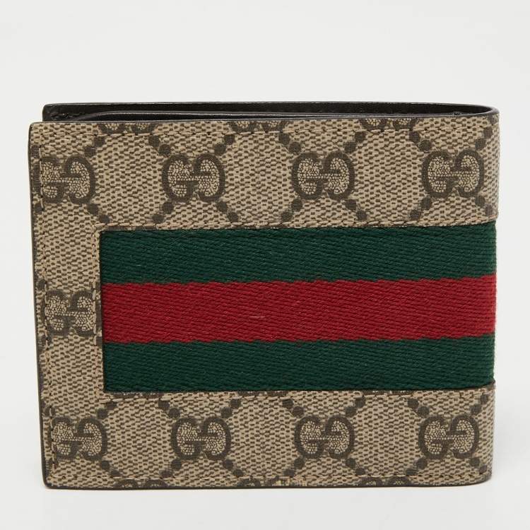 Pre Owned Gucci Beige GG Supreme Canvas Web Bifold Wallet 