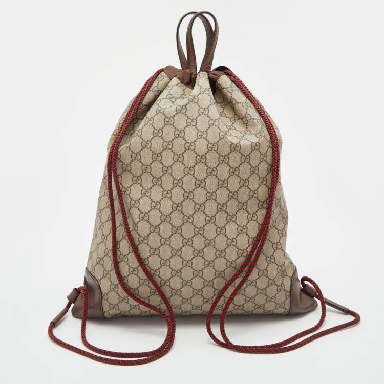 مملوكة مسبقًا Gucci Beige/Brown GG Supreme Canvas Courrier Drawstring Backpack