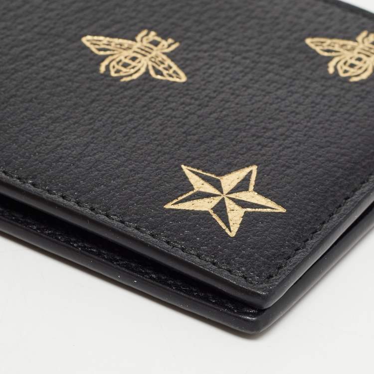 Pre Owned Gucci Black Leather Bee Star Bifold Wallet