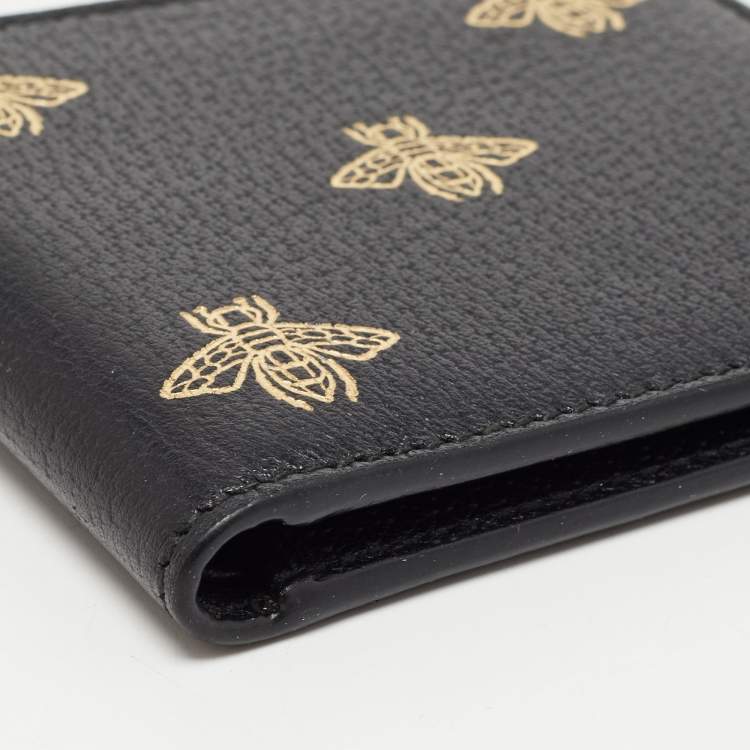 Pre Owned Gucci Black Leather Bee Star Bifold Wallet
