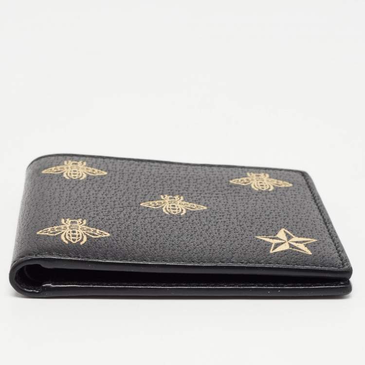 Pre Owned Gucci Black Leather Bee Star Bifold Wallet