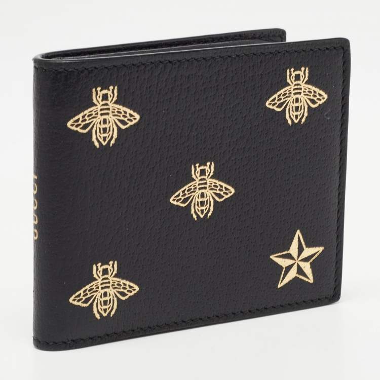 Pre Owned Gucci Black Leather Bee Star Bifold Wallet