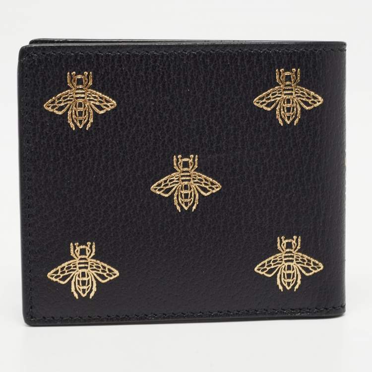 Pre Owned Gucci Black Leather Bee Star Bifold Wallet