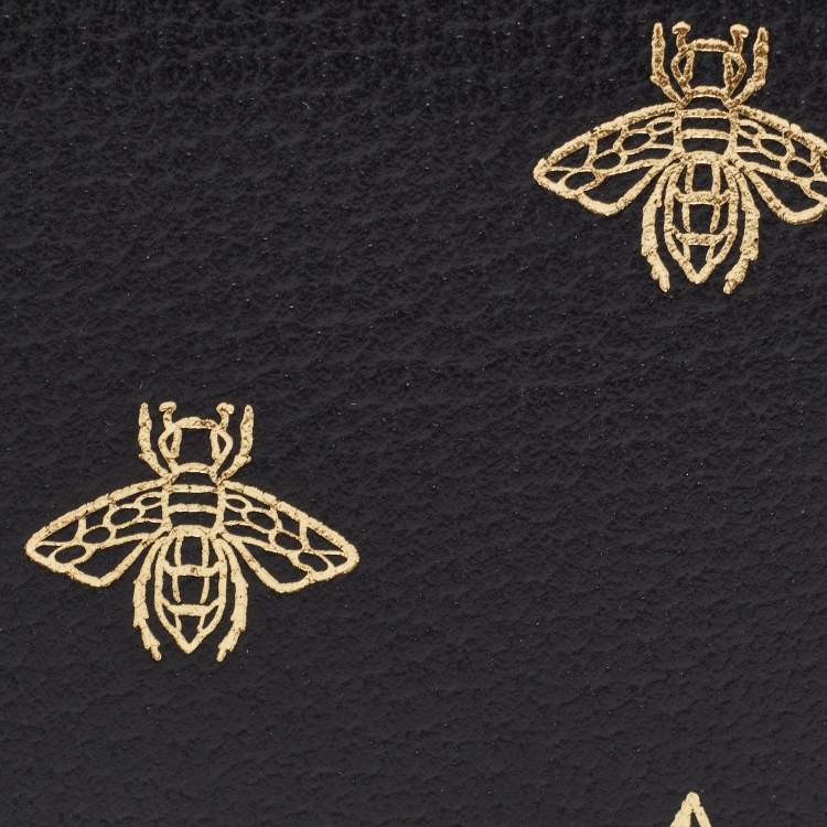 Pre Owned Gucci Black Leather Bee Star Bifold Wallet