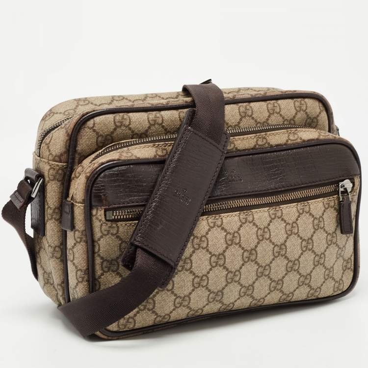 Pre Owned Gucci Brown/Beige GG Supreme Canvas Crossbody Bag