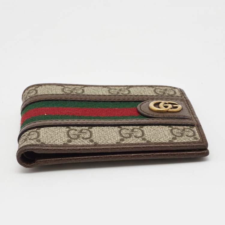 Pre Owned Gucci Brown/Brown GG Supreme Canvas and Leather Ophidia Bifold Wallet