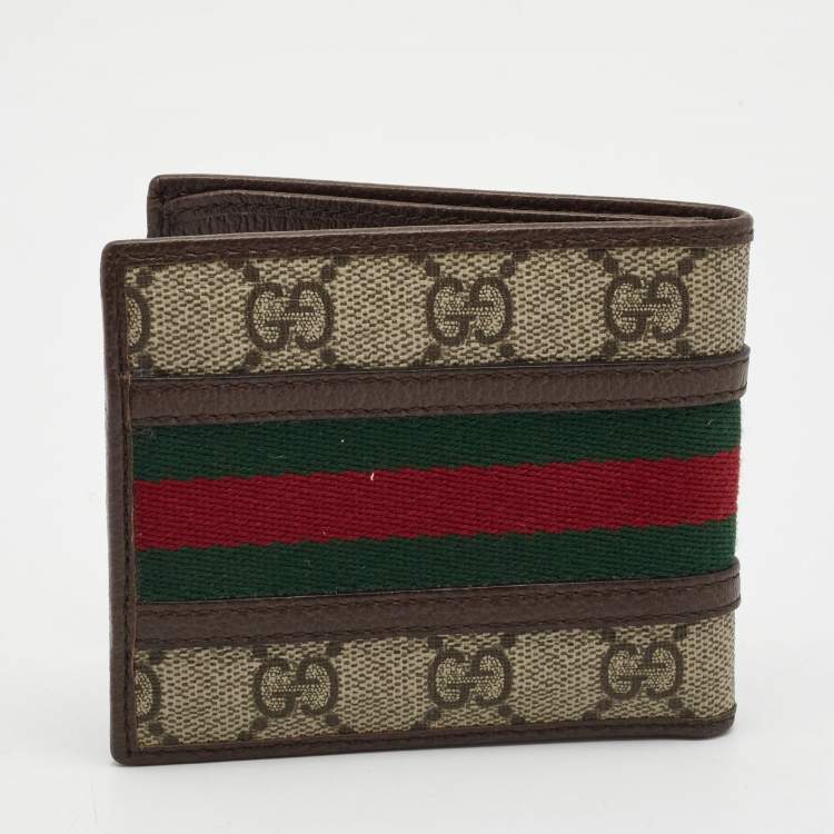 Pre Owned Gucci Brown/Brown GG Supreme Canvas and Leather Ophidia Bifold Wallet