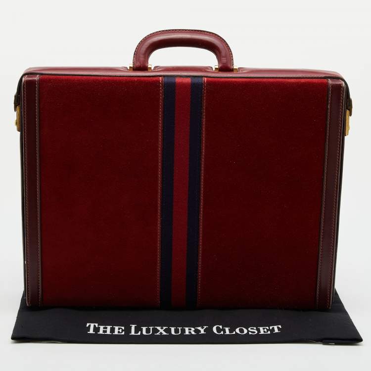 Pre Owned Gucci Red Suede and Leather Vintage Briefcase