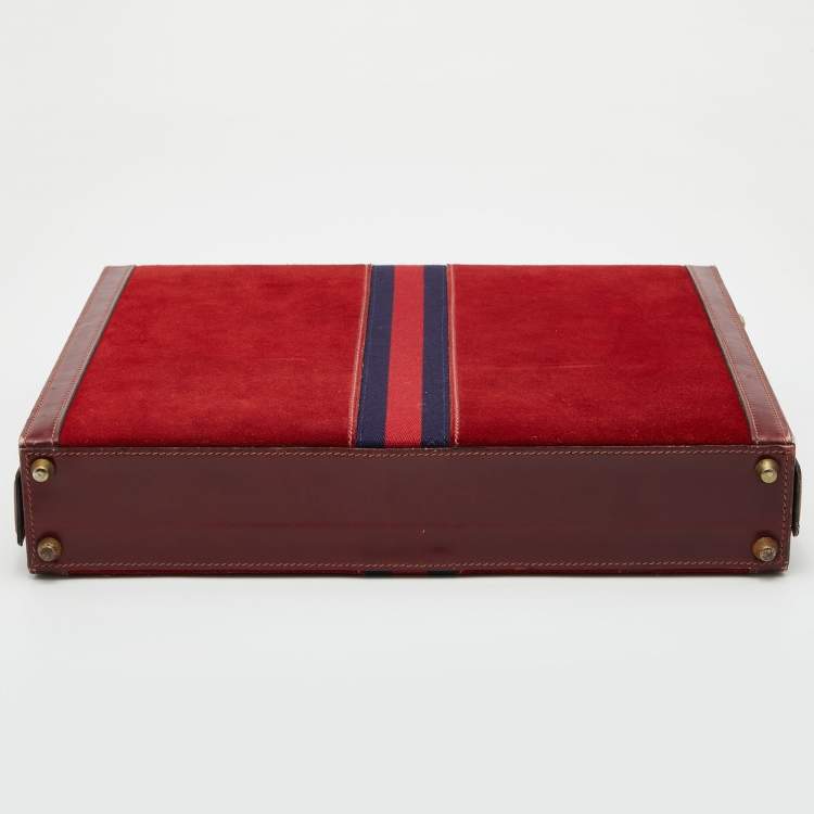 Pre Owned Gucci Red Suede and Leather Vintage Briefcase