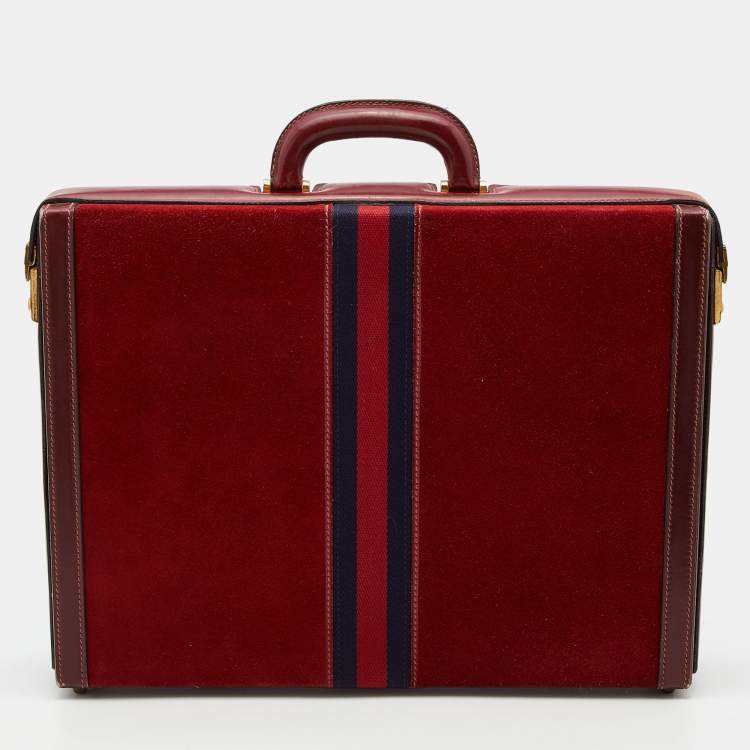 Pre Owned Gucci Red Suede and Leather Vintage Briefcase