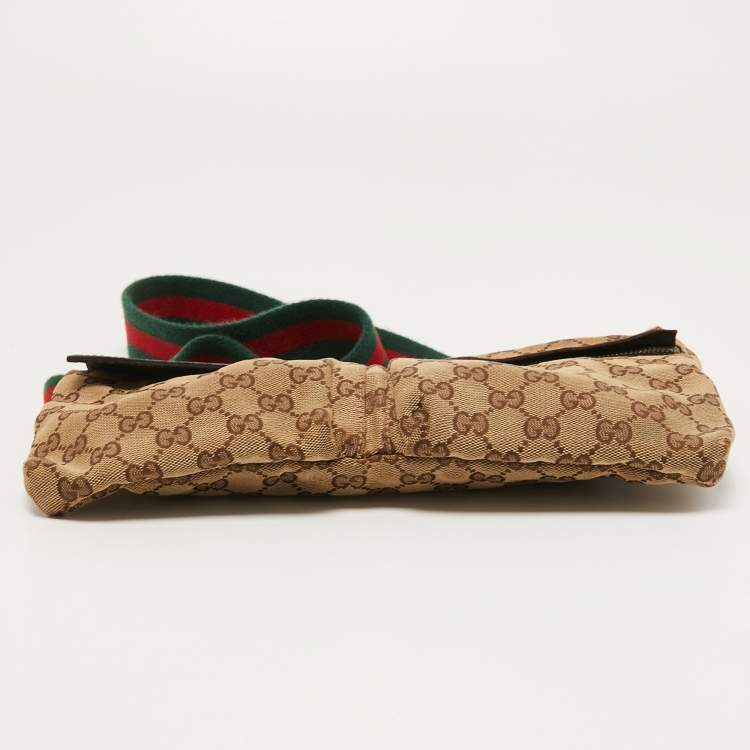 Pre Owned Gucci Brown/Beige GG Canvas Double Pocket Waist Bag
