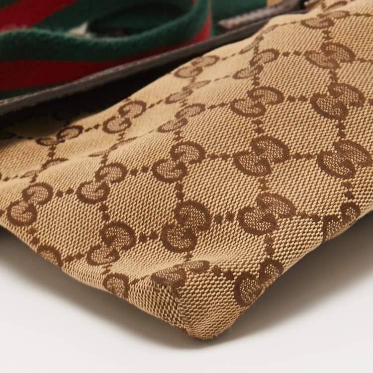 Pre Owned Gucci Brown/Beige GG Canvas Double Pocket Waist Bag