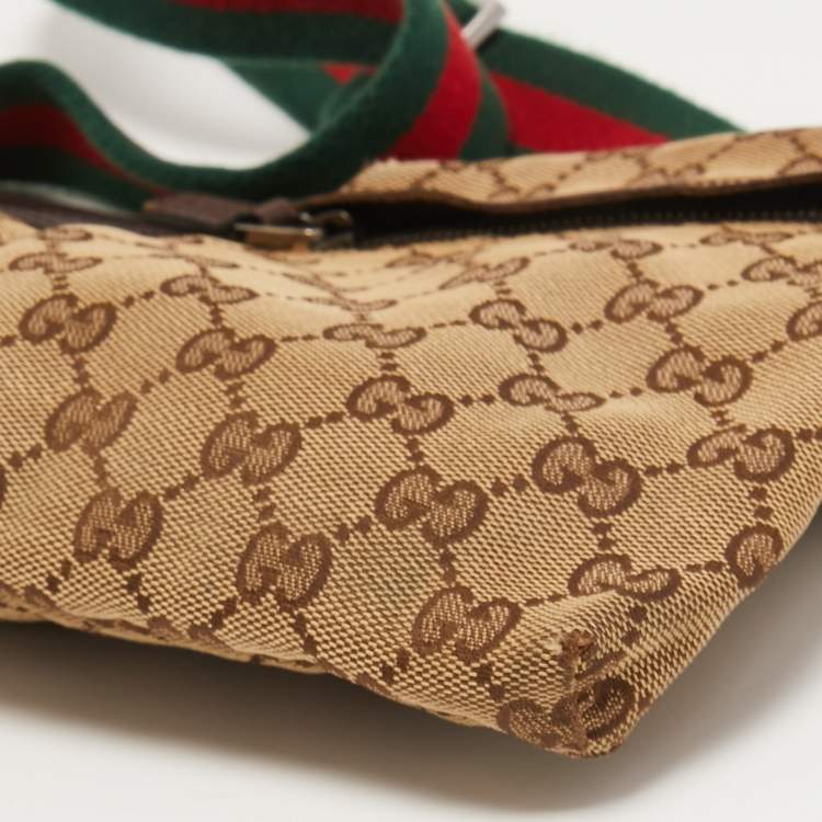 Pre Owned Gucci Brown/Beige GG Canvas Double Pocket Waist Bag