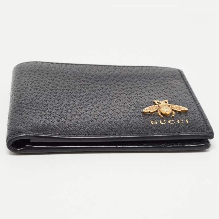 Pre Owned Gucci Black Leather Animalier Bifold Wallet