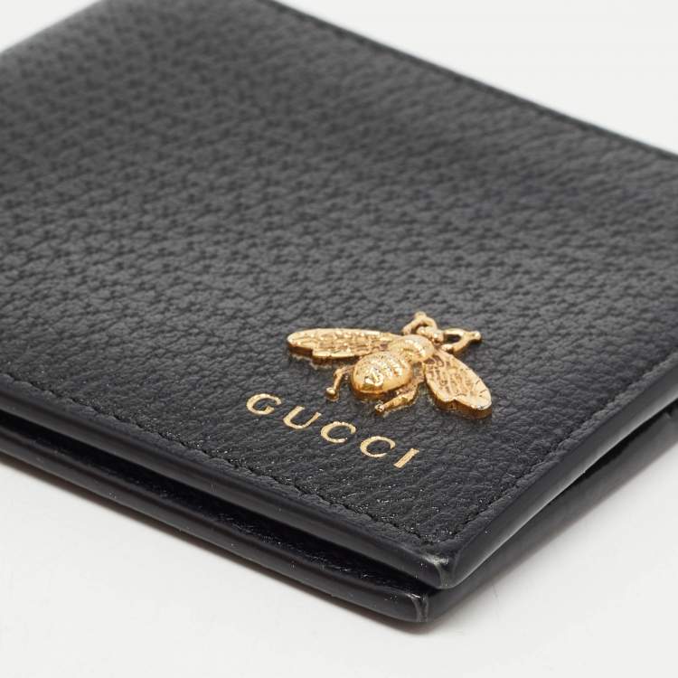 Pre Owned Gucci Black Leather Animalier Bifold Wallet