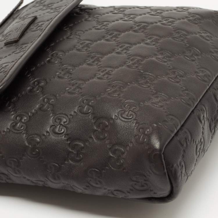 Pre Owned Gucci Dark Brown Guccissima Leather Messenger Bag