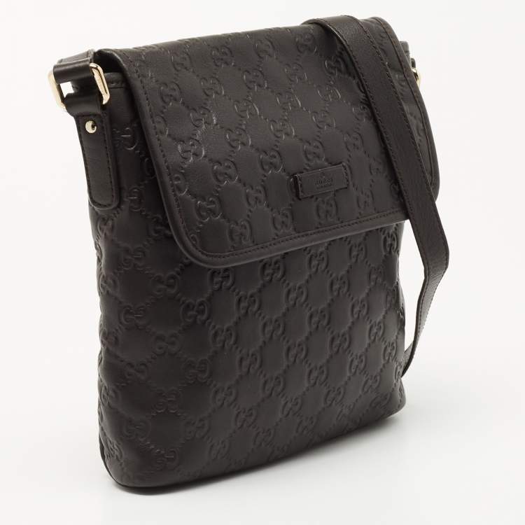 Pre Owned Gucci Dark Brown Guccissima Leather Messenger Bag