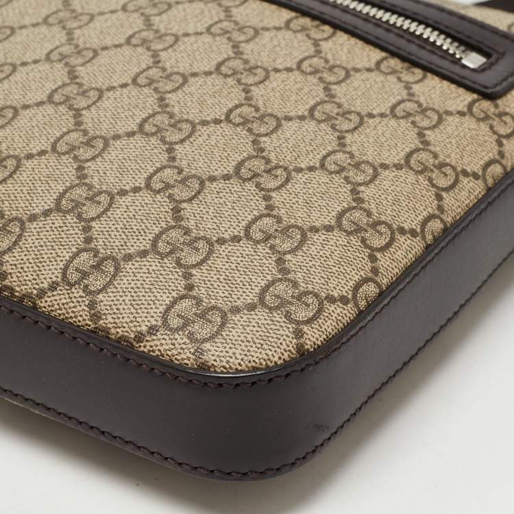 Pre Owned Gucci Dark Brown/Beige GG Supreme Canvas and Leather Messenger Bag
