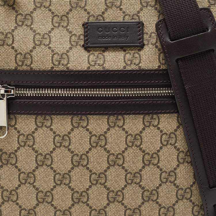 Pre Owned Gucci Dark Brown/Beige GG Supreme Canvas and Leather Messenger Bag