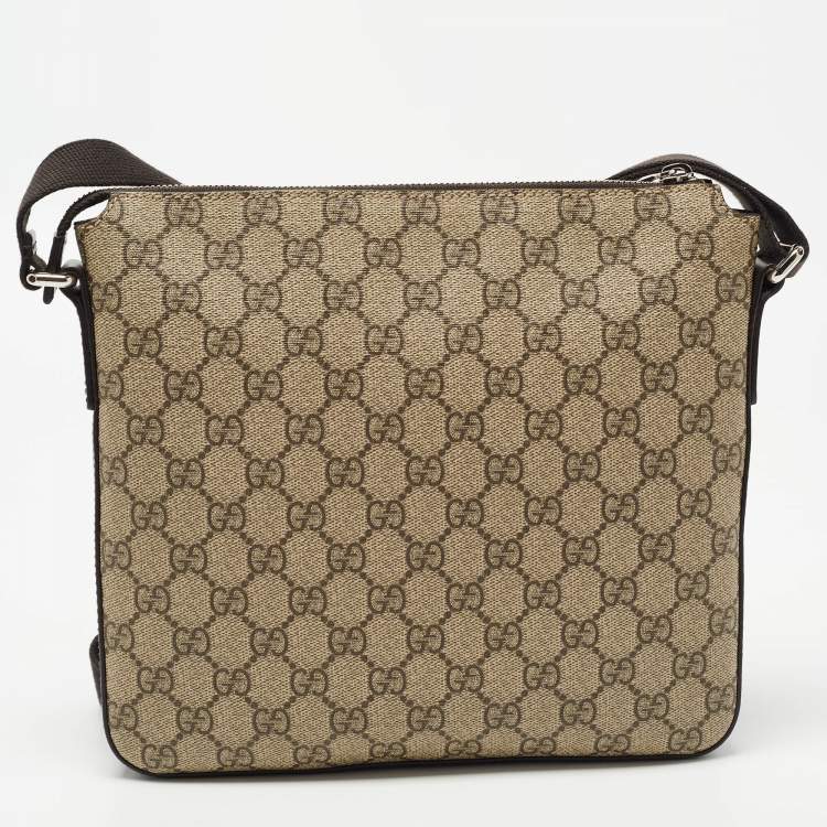 Pre Owned Gucci Dark Brown/Beige GG Supreme Canvas and Leather Messenger Bag