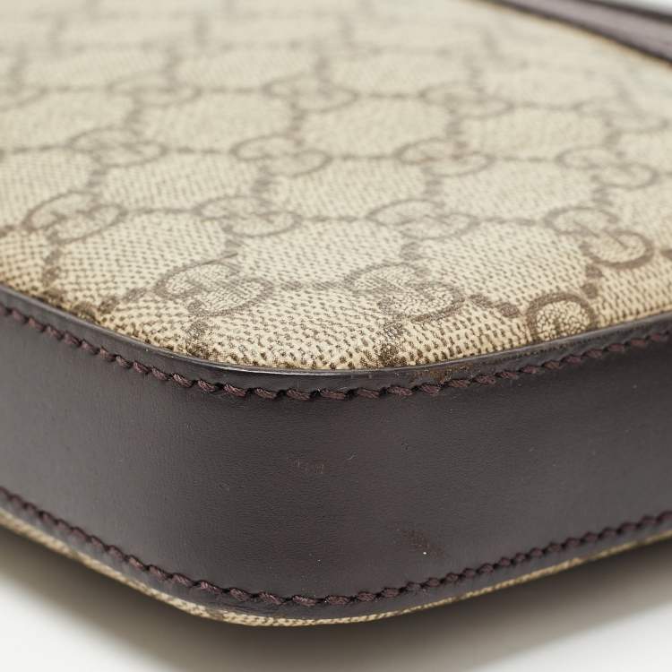 Pre Owned Gucci Dark Brown/Beige GG Supreme Canvas and Leather Messenger Bag