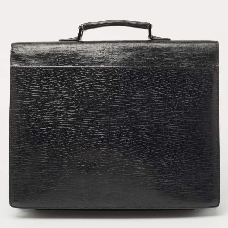 Pre Owned Gucci Black Textured Leather Combination Lock Briefcase