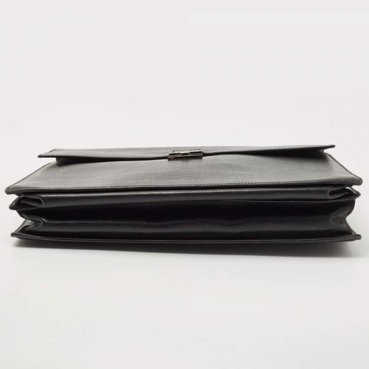 Pre Owned Gucci Black Textured Leather Combination Lock Briefcase