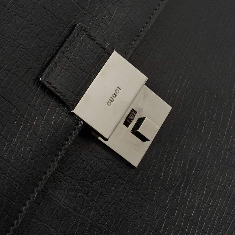 Pre Owned Gucci Black Textured Leather Combination Lock Briefcase