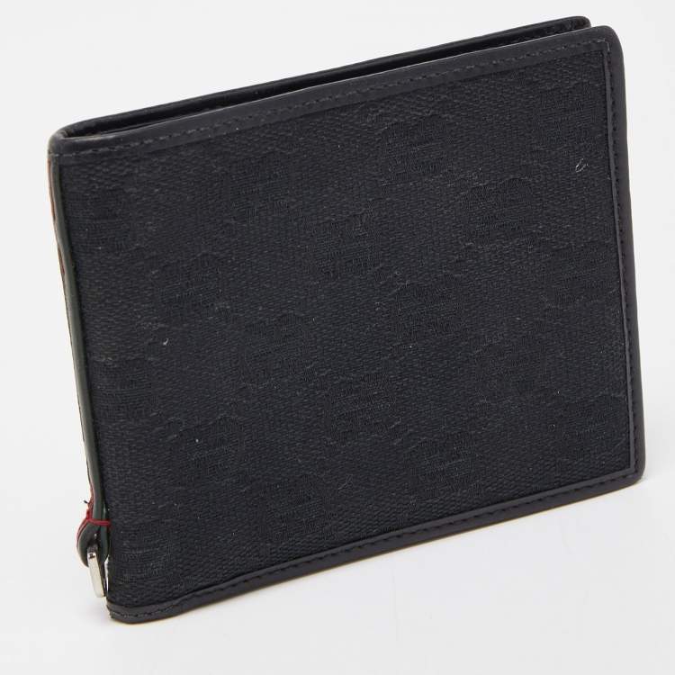 Pre Owned Gucci Black GG Canvas and Leather Bifold Wallet
