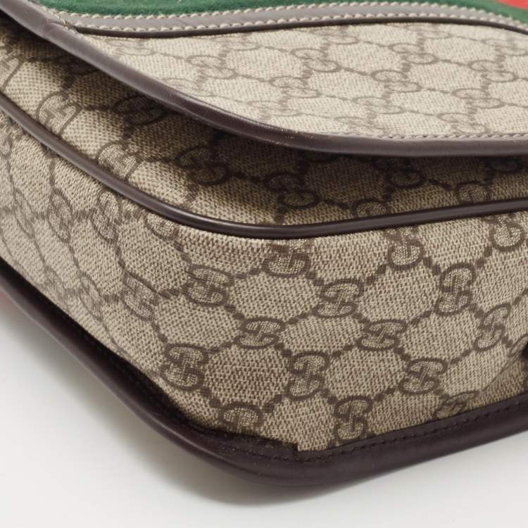 Pre Owned Gucci Beige/Ebony GG Supreme Canvas and Leather Web Messenger Bag
