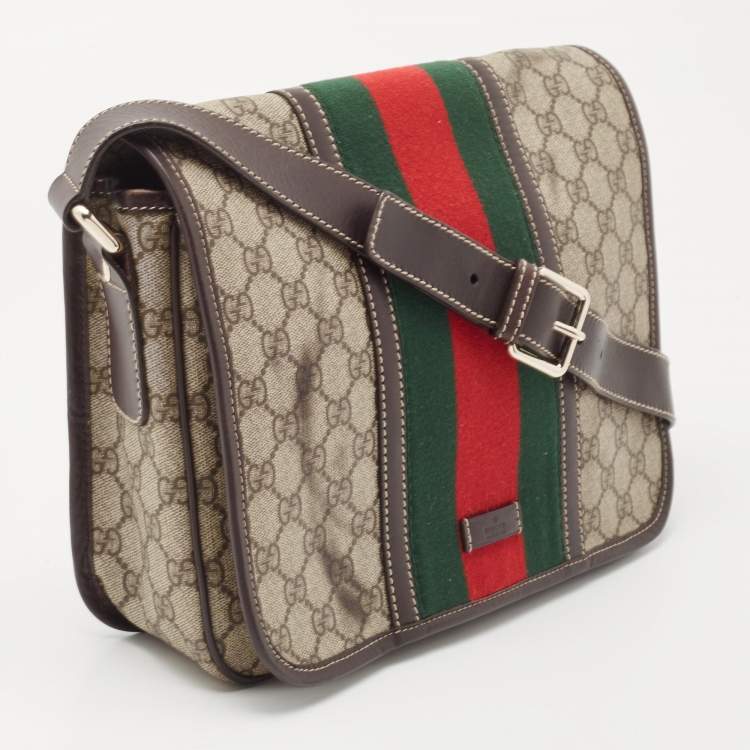Pre Owned Gucci Beige/Ebony GG Supreme Canvas and Leather Web Messenger Bag