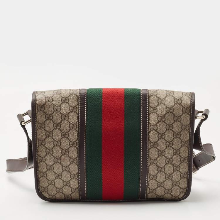 Pre Owned Gucci Beige/Ebony GG Supreme Canvas and Leather Web Messenger Bag