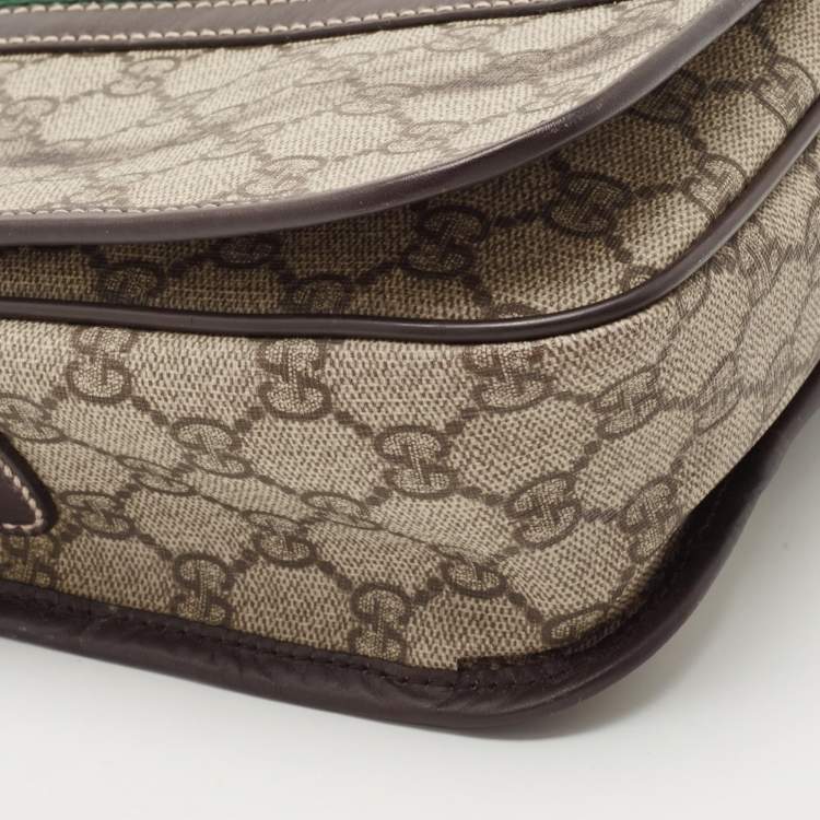 Pre Owned Gucci Beige/Ebony GG Supreme Canvas and Leather Web Messenger Bag