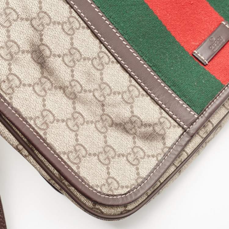 Pre Owned Gucci Beige/Ebony GG Supreme Canvas and Leather Web Messenger Bag