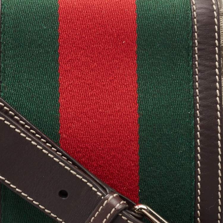 Pre Owned Gucci Beige/Ebony GG Supreme Canvas and Leather Web Messenger Bag