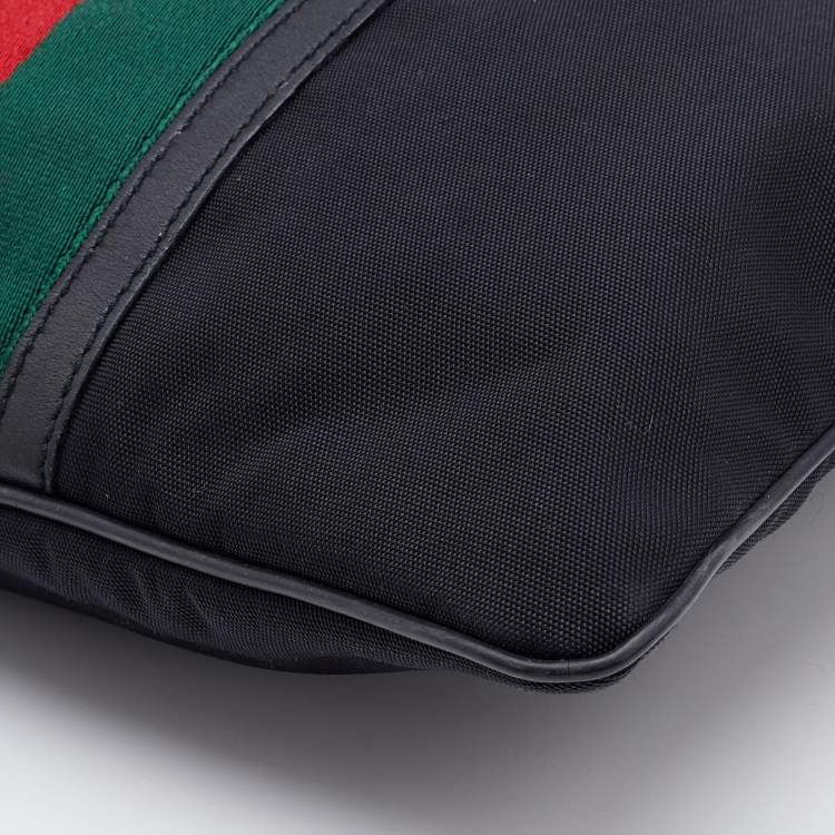 Pre Owned Gucci Black Nylon and Leather Flat Web Messenger Bag