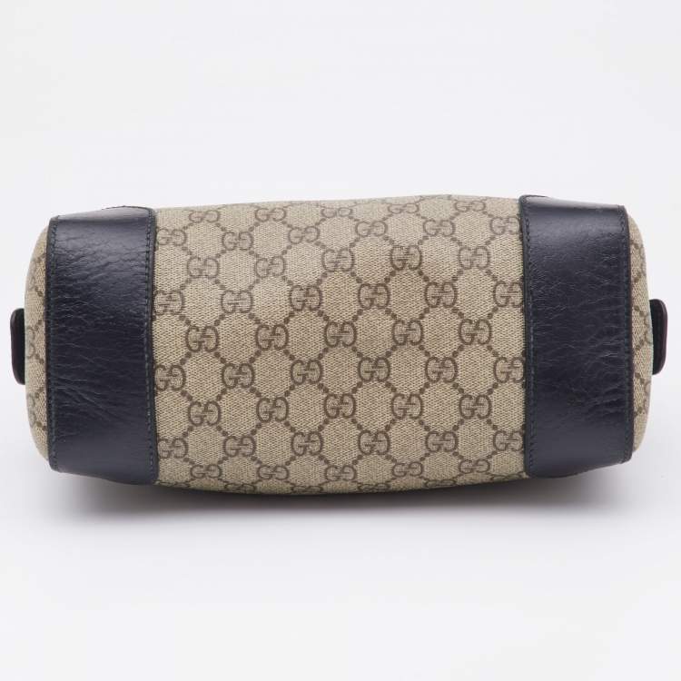 Pre Owned Gucci Beige/Black GG Supreme Canvas and Leather Zip Pouch