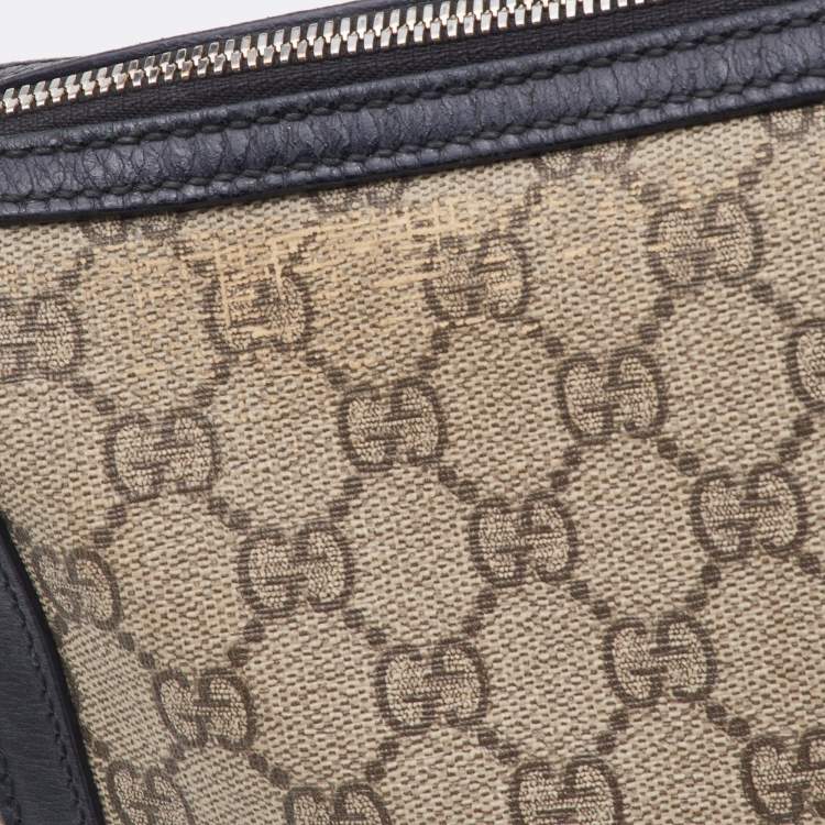 Pre Owned Gucci Beige/Black GG Supreme Canvas and Leather Zip Pouch