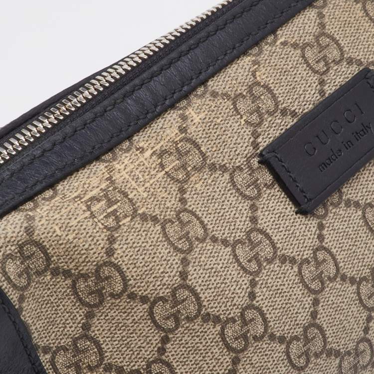 Pre Owned Gucci Beige/Black GG Supreme Canvas and Leather Zip Pouch