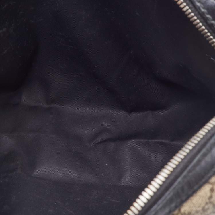Pre Owned Gucci Beige/Black GG Supreme Canvas and Leather Zip Pouch