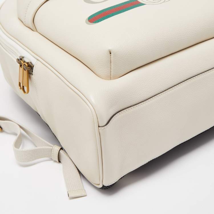 Pre Owned Gucci Ivory Leather Logo Day Backpack