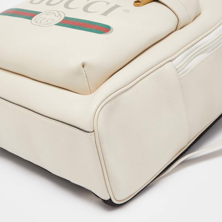 Pre Owned Gucci Ivory Leather Logo Day Backpack