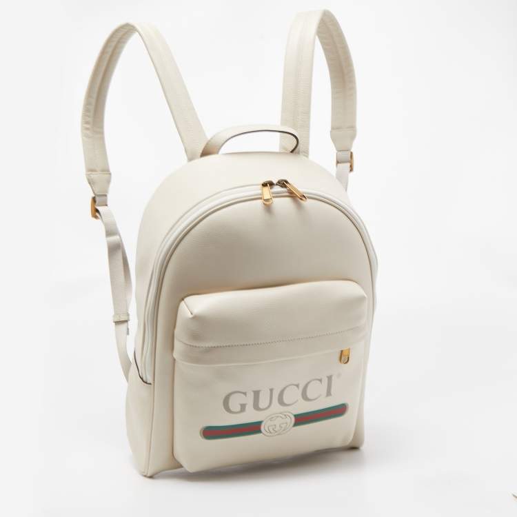 Pre Owned Gucci Ivory Leather Logo Day Backpack