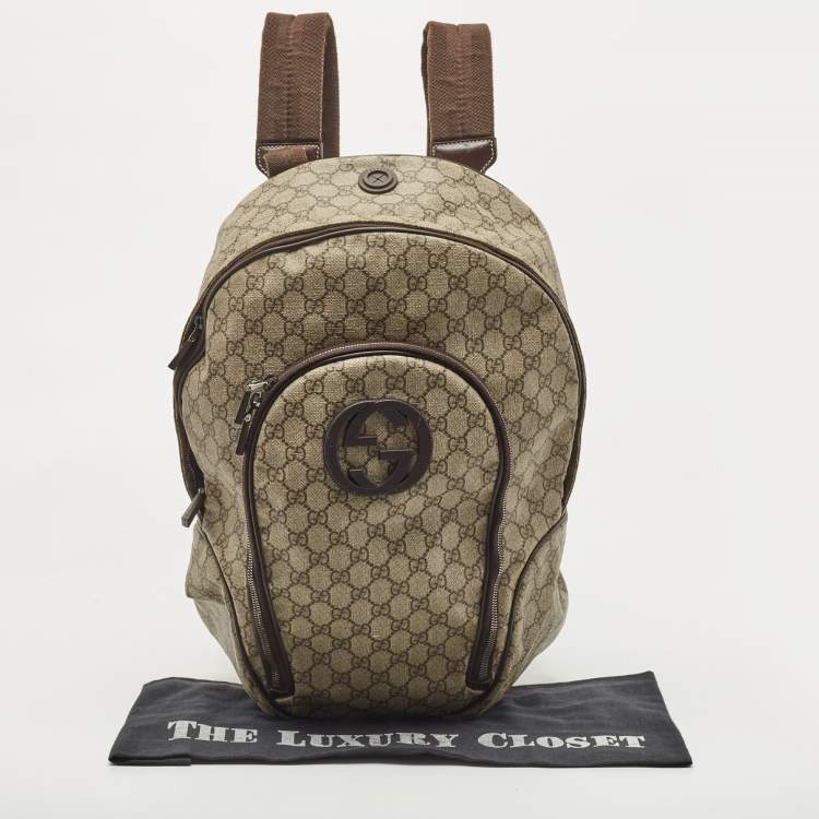 Pre Owned Gucci Beige/Brown GG Supreme Canvas Interlocking G Backpack