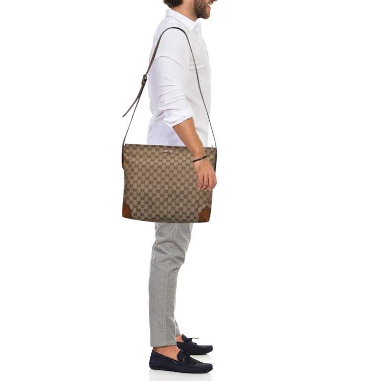 Gucci GG Canvas Messenger Bag Beige/Dark Brown - DDH