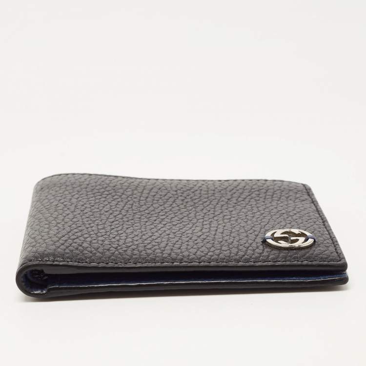 Pre Owned Gucci Black Leather Interlocking G Bifold Wallet 