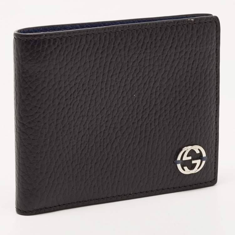 Pre Owned Gucci Black Leather Interlocking G Bifold Wallet 