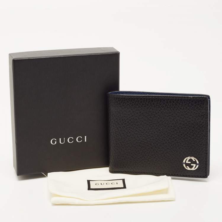 Pre Owned Gucci Black Leather Interlocking G Bifold Wallet 